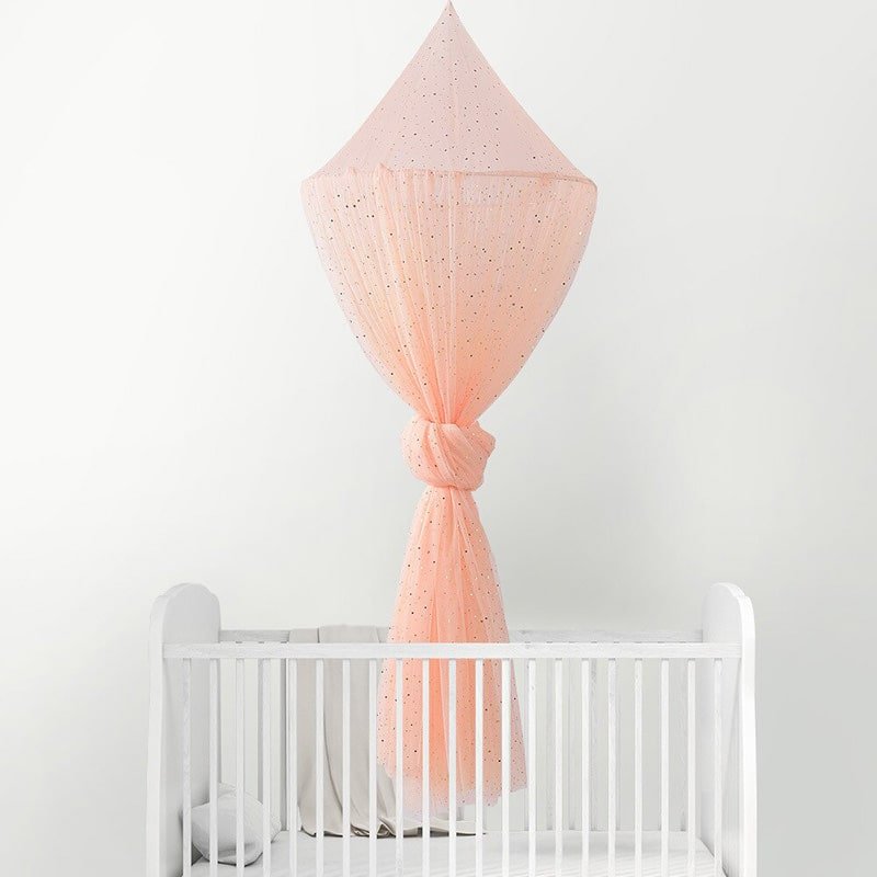 ciel de lit bébé couleur pêche pailletes