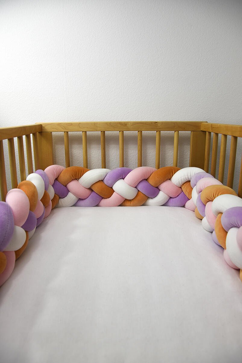 contour de lit tresse rose blanc orange violet