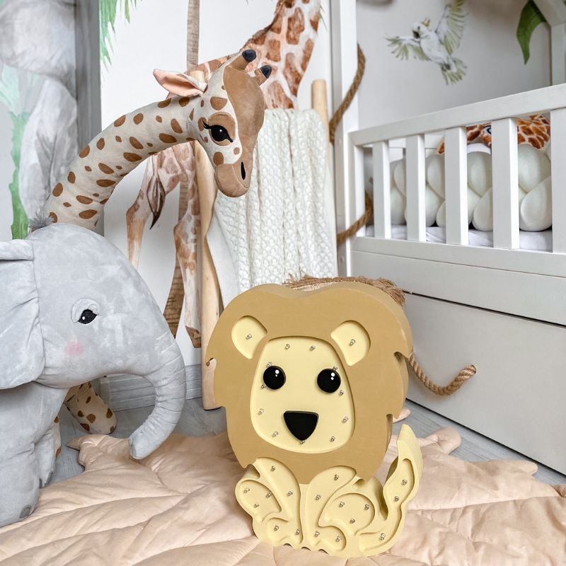 lampe chevet en bois lion