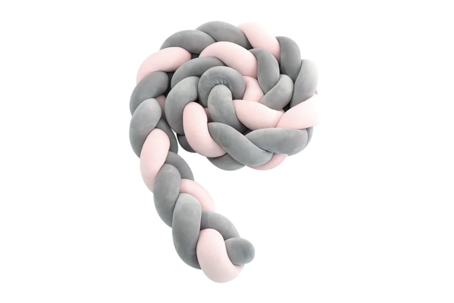 tresse tour de lit bébé rose et gris