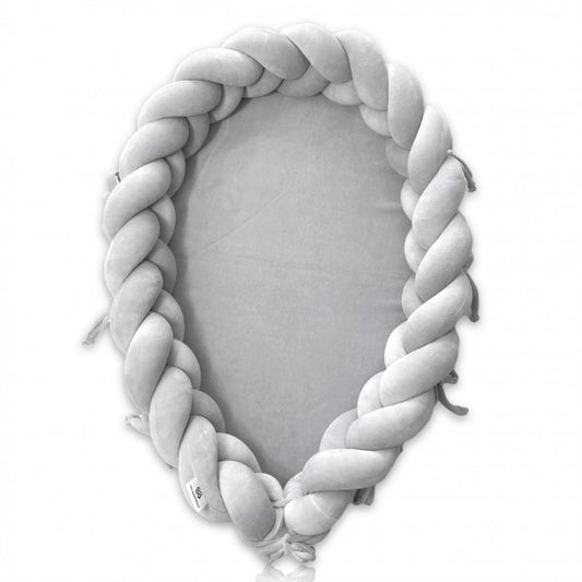 reducteur de lit bebe tresse cocon gris clair