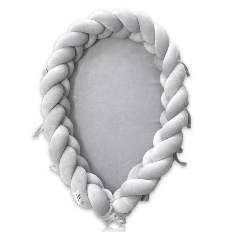 reducteur de lit bebe tresse cocon gris clair