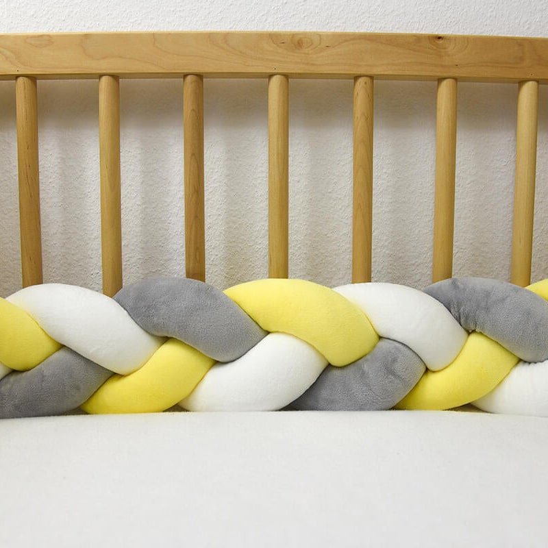 tour de lit en tresse jaune gris blanc