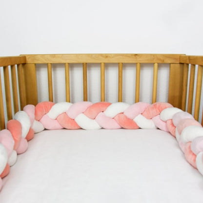 tour de lit tressé rose blanc corail
