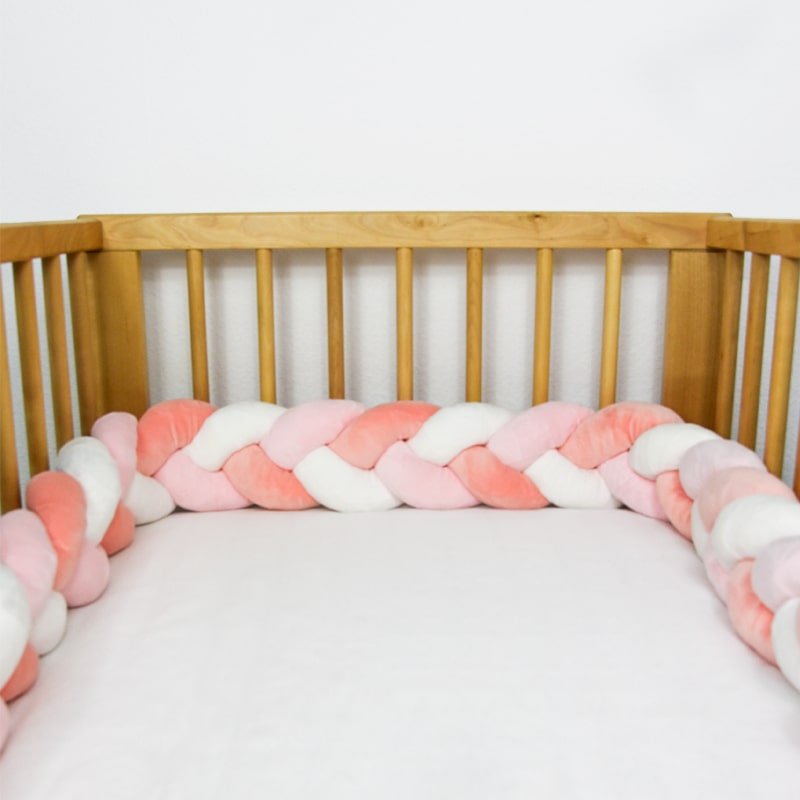 tour de lit tressé rose blanc corail
